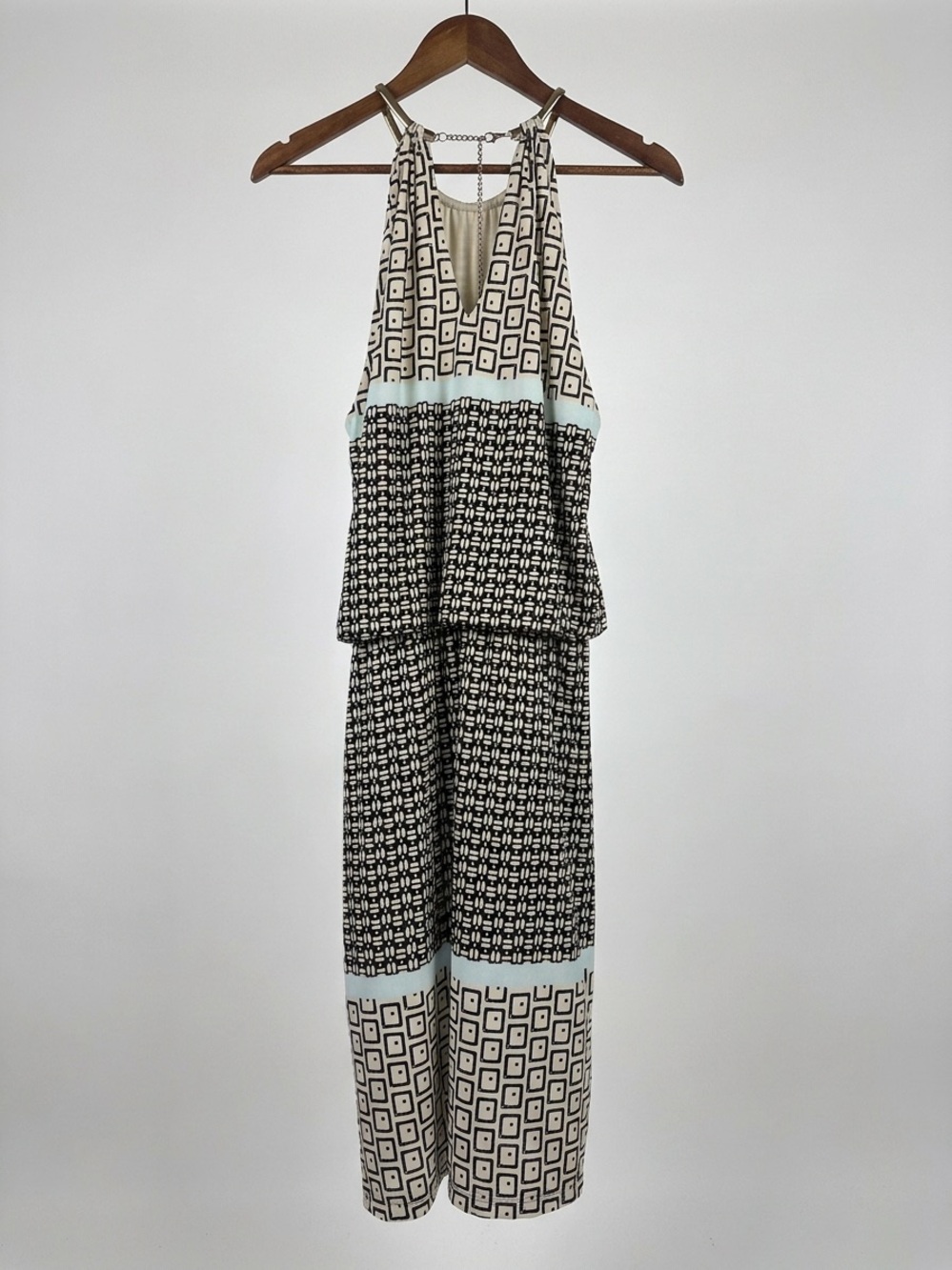 MSK Black & Cream Geometric Halter Jumpsuit
